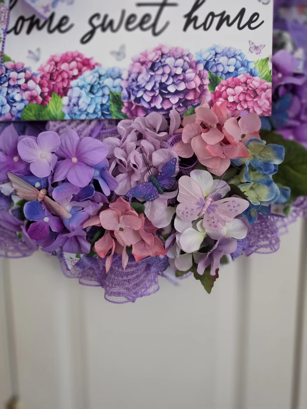 Purple Floral 'Home Sweet Home' Wreath